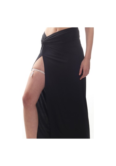 Labalaba Kadın Antik Gümüş Kaplama Yaprak Charm Detaylı Lastikli Bacak Zinciri Gümüş