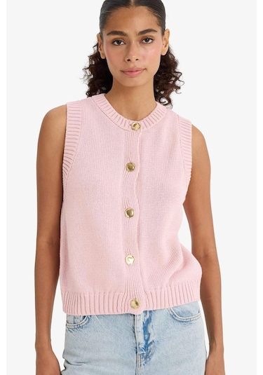 Defacto Relax Fit Düğmeli Triko Süveter F7162ax25hspn189 Pembe