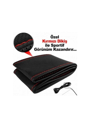Dikme Direksiyon Kılıfı Siyah Deri Mavi Dikiş