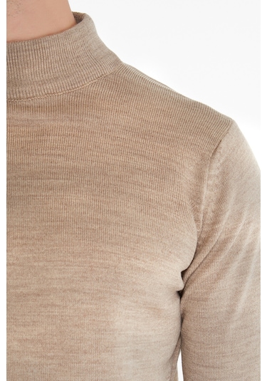 Hatemoğlu Yarım Balıkçı Erkek Triko Kazak Bej