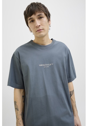 Jack & Jones Erkek Jorıslıngton Bisiklet Yaka Kısa Kollu %100 Pamuk T-shirt 12273157 Gri Gri