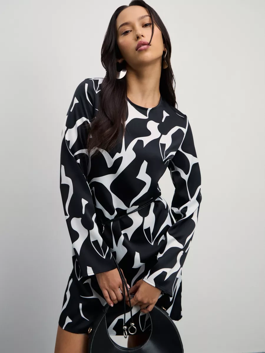 Zarına Zarina İtibaren Sonbahar Mini Ofis Günlük Baskılı Elbise 190725755 Siyah