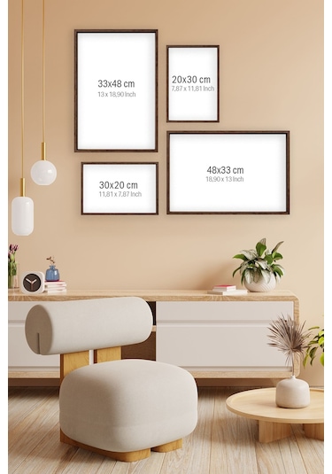 Tek Parça Kahverengi Gerçek Ahşap Çerçeveli Tablo Seti - Model 7 - Ersykhvcrv7