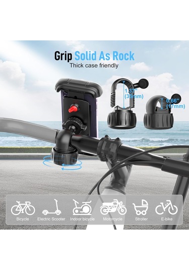 Bisiklet Telefon Tutucu, Pml1 Universal Motosiklet Telefon Montajı 360 Hızlı Bırakma Gidon Kelepçesi İle Döner Açık Gri