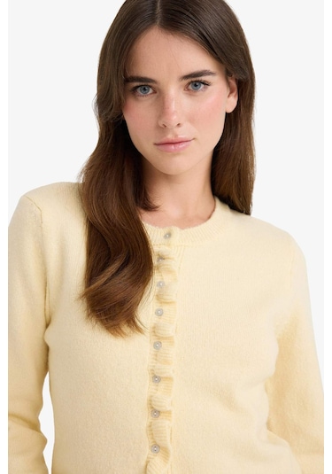 Defacto Regular Fit Bisiklet Yaka Triko Hırka F3888ax25wnyl280 Sarı