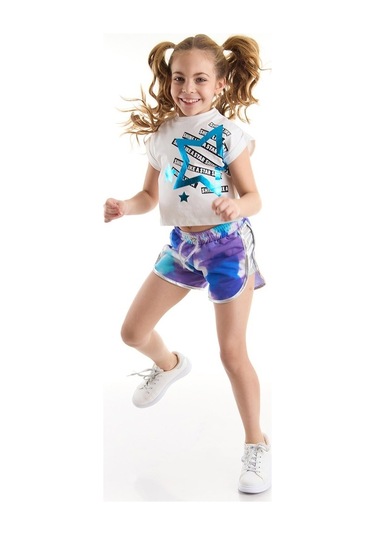 Denokids Mushi Mavi Yıldız Kız T-Shirt Şort Takım Mavi