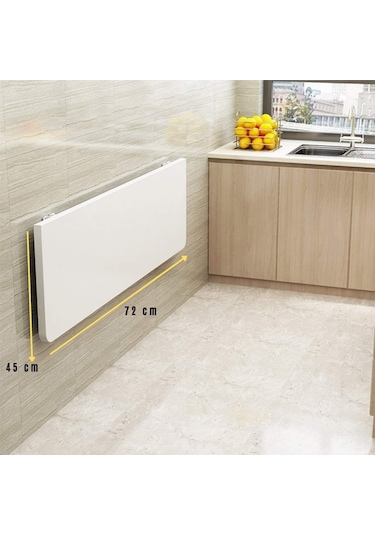 Kydoniahome 72X45 Cm Parlak Beyaz Mdf Oval Köşeli Duvara Monte Katlanır Masa