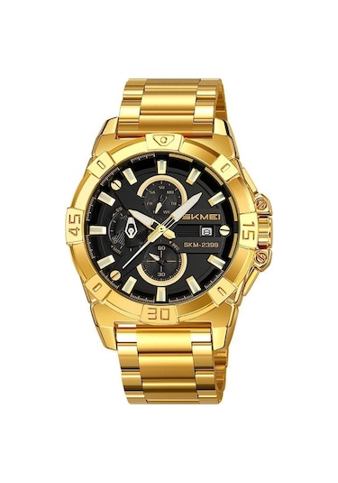 Skmeı 2399 Üç Gözlü Altı Pimli Çelik Bant Kuvars Saat Erkek İş Günlük Saat Altın Kahverengi Kahverengi