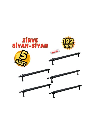 5 Adet Metal Zirve Mobilya Çekmece Dolap Kulpu Siyah-siyah 192mm Siyah - Siyah