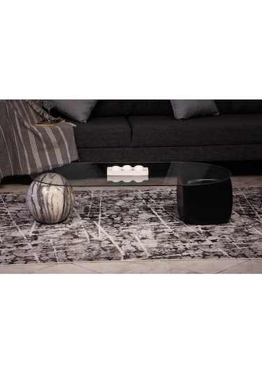 Top Sehpa & Küre Sehpa Oval Cam Orta Sehpa - Diana Traverten Desen & Siyah Zar