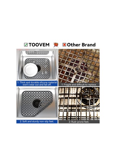 Ximistore9 2 Adet Silikon Lavabo Koruyucu: Kaymazsız Isı Dayanıklı, Çelik/seramik Lavabolar İçin Katlanabilir Süzgeç Matı Gri