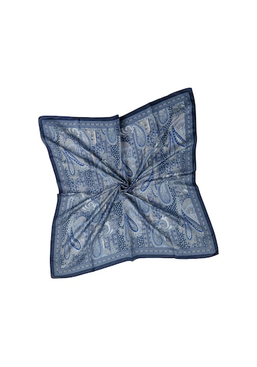 Enba Pamuklu Etnik Desenli Soft Eşarp Lacivert - Indigo