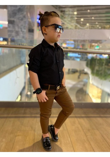 Modavals Erkek Çocuk 3 Parça Gabardin Pantolon & Gömlek & Kemer Kombin-siyah-745236981 Taba