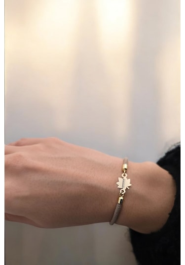 Piyano Temalı 14 Ayar Altın Plakalı Yaprak Figürlü Örgülü Hediye Bileklik-331sembol-kahverengi Altın