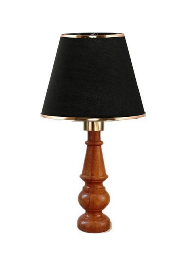 Ahşap Gövdeli Kumaş Başlıklı Dekoratif Abajur Masa Lambası Aydınlatma Lamba Siyah