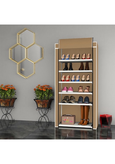 Çok Amaçlı Kullanıma Uygun Geniş 6 Katlı Bez Ayakkabılık Dolabı Siyah