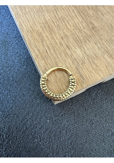 %100 316 L Cerrahi Çelik Antik Desen Kilitli Halka Piercing Altın