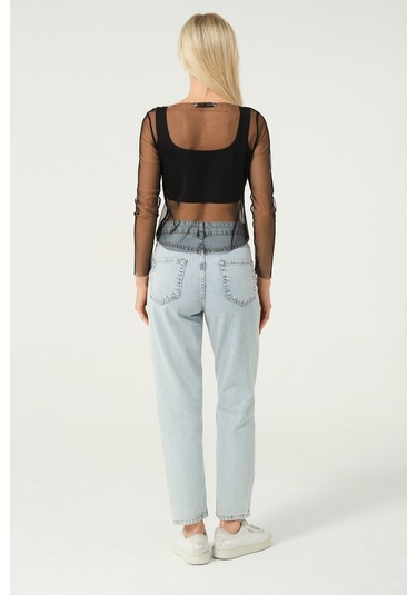 Transparan Bluz Siyah Siyah