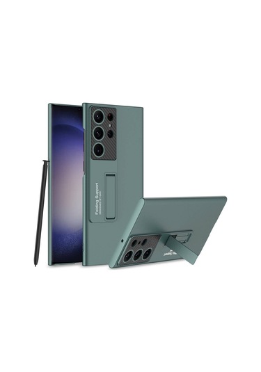 Kilifone - Samsung Uyumlu Galaxy S24 Ultra - Kılıf Yatay Dikey Stand Olan Sert Standlı Ays Kapak - Yeşil