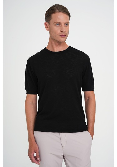 Comfort Fit Bisiklet Yaka Kısa Kol Spor Siyah Triko Tr 881 Siyah