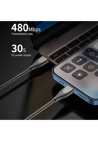 Adc-009 Usb To 8 Pin Zinc Alloy Hose Fast Charging Data Cable, Cable Length: 1m Silver