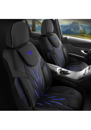 Panda Pars Serisi Deri Oto Koltuk Kılıfı - Siyah - Mavi