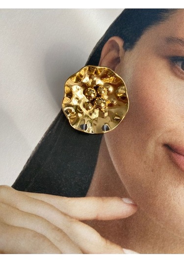 Oval Toplu Altın Kaplama Paslanmaz Çelik Kadın Küpe Çifti