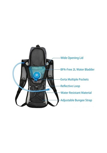 Willowhaven 2l Peva Su Torbası Ve Nilon Spor Sırt Çantası - Bisiklet, Dağcılık, Kamp İçin, Hafif, Dayanıklı, Depolama Bölmeli, Yansıtıcı Tasarım, Siyah, 2 Litre Kapasite Çok Renkli