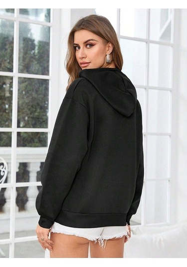 Clayes Kalp Logo Sweatshirt - Siyah Baskılı Oversize Kapüşonlu Siyah