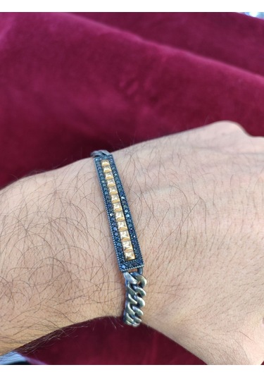 Modagümüşevi Siyah Zirkon Taşlı Gümüş Gurmet Bileklil