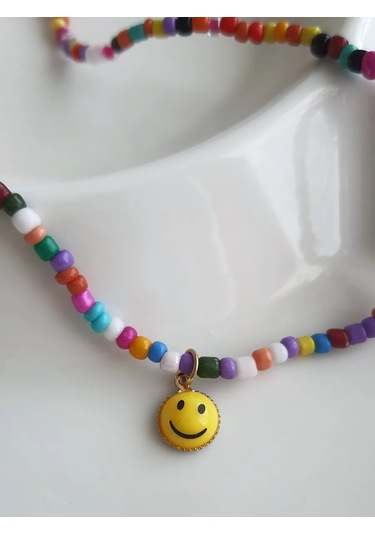 Proshik Boncuklu Gum İsi Smiley Kolye 376659061