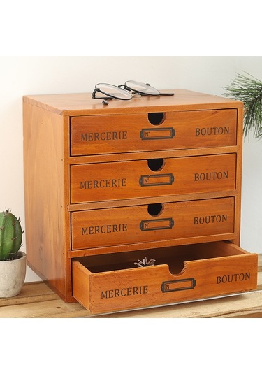 Sones Bir Pompalı Retro Ahşap Çekmeceli Depolama Dolabı Masası