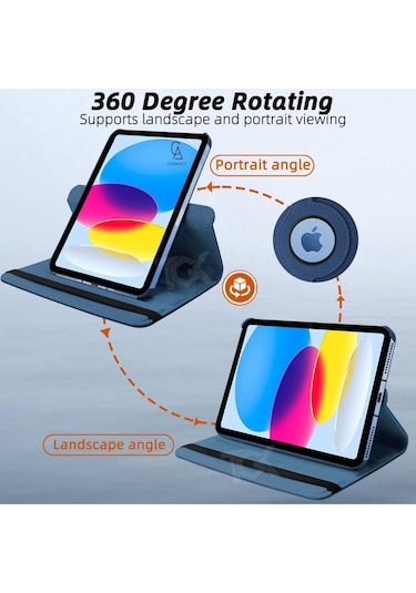 İpad Uyumlu A16 11.nesil A3354-a3355 Dönebilen Tablet Kılıfı + Ekran Koruyucu + Tablet Kalemi Kapaklı Kılıf