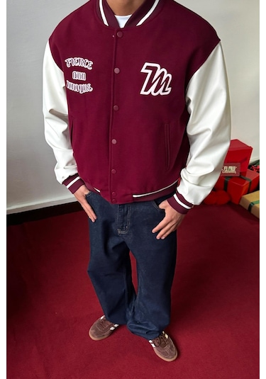 Flaw Fierce Baskılı Kolej Ceket-28538 Bordo