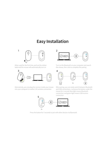 Maiyame Logitech Pebble Kablosuz Mouse - Çift Bağlantılı, Sessiz Ve Ergonomik Tasarım 001