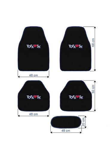 Tofaş Şahin Doğan Kartal Uyumlu Siyah Halı Paspas 5'li Set Mavi Şeritli Nakışlı Oto Paspas Takımı