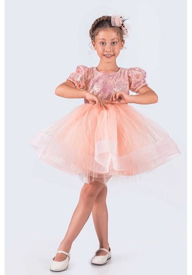 Kısa Kol Balerin Elbise Tütü Etek Pul Payetli SOMON