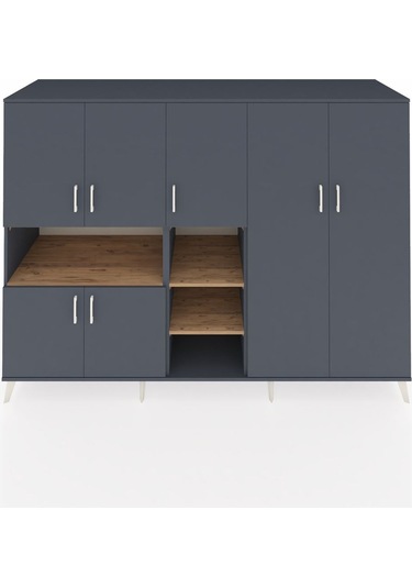 Kronos Dolap 13 Raflı 7 Kapaklı 220x59x163 Antrasit-antrasit/çam Antrasit-antrasit/çam