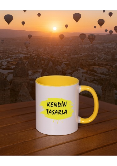Kendin Tasarla Bardak - Kişiye Özel Bardak Satıya Sor 2 İçi Kulbu Sarı Bardak