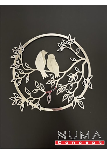 Serçe Mdf Üzeri Gümüş Pleksi Duvar Dekorasyon Lazer Kesim 30x30cm