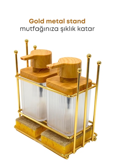 Gold Metal Standlı Ahşap Detaylı Sıvı Sabunluk