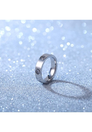 Gümüş Titanyum Çelik Çift Yüzük Moda Gül Altın Paslanmaz Çelik Erkekler Ve Kadınlar İçin Altı Yapay Elmas Yüzük Hediye Erkek-10