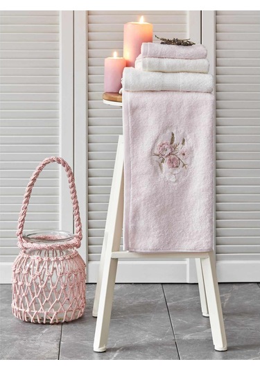 Karaca Home Goldie Offwhite-Pudra 4 Parça Nakıslı Havlu Seti Pudra