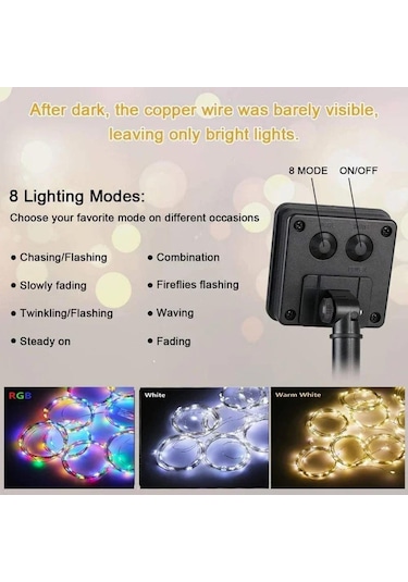 3m Güneş Enerjili Perde Işıkları Peri Işık Zinciri 8 Mod Dış Mekan Su Geçirmez Dekoratif Işıklar Peri Noel Ev Bahçe İçin Diğer