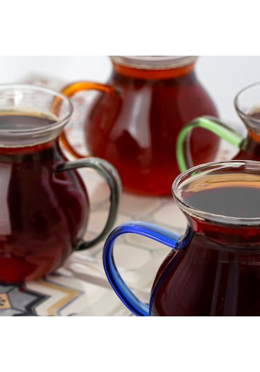 Porsima Lm-0035 Ehli Keyf 4 Parça Çay Seti Kulplu Bardak Takımı Çok Renkli