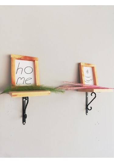 2'li Siyah Ferforje Ayaklı, Dekoratif Duvar Rafı 14x14