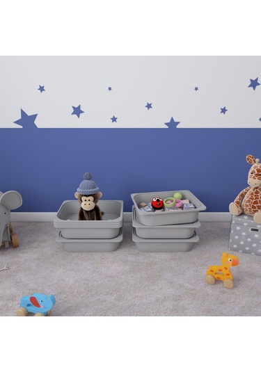 5 Adet Gri Kapaklı Çok Amaçlı Saklama Kutusu - Oyuncak Sepeti 5ks5k Gri