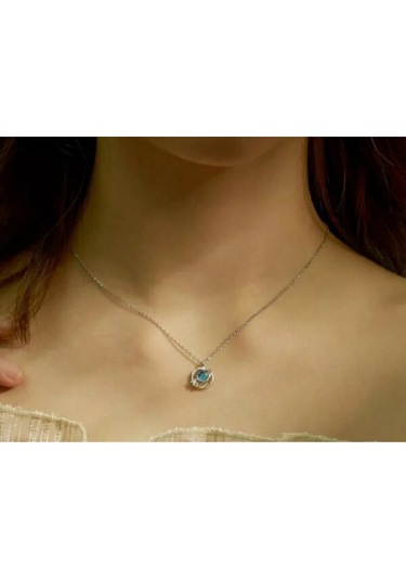 925ayar Gümüş Mavi Taşlı Aurora Gezegen Kolye