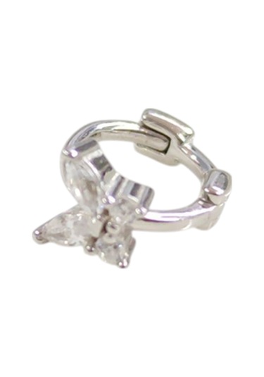 Kelebek Halka Gümüş Tragus Pıercıng - Rodyum Beyaz Beyaz