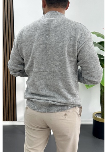 Erkek Bisiklet Yaka Buklet Kumaş Kazak Gri Edw419 Gri